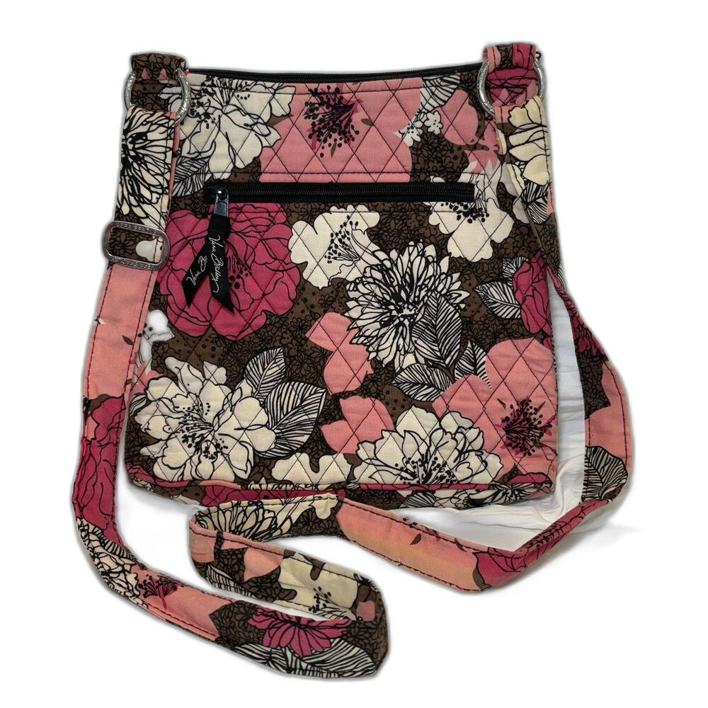 Vera Bradley Mocha Rouge Hipster Crossbody Bag Pink Brown Floral Retired Cotton